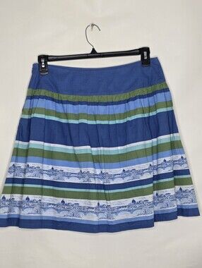 Garnet Hill Striped Florence Print Skirt Size 12P Cotton Lined Side Zip Coastal